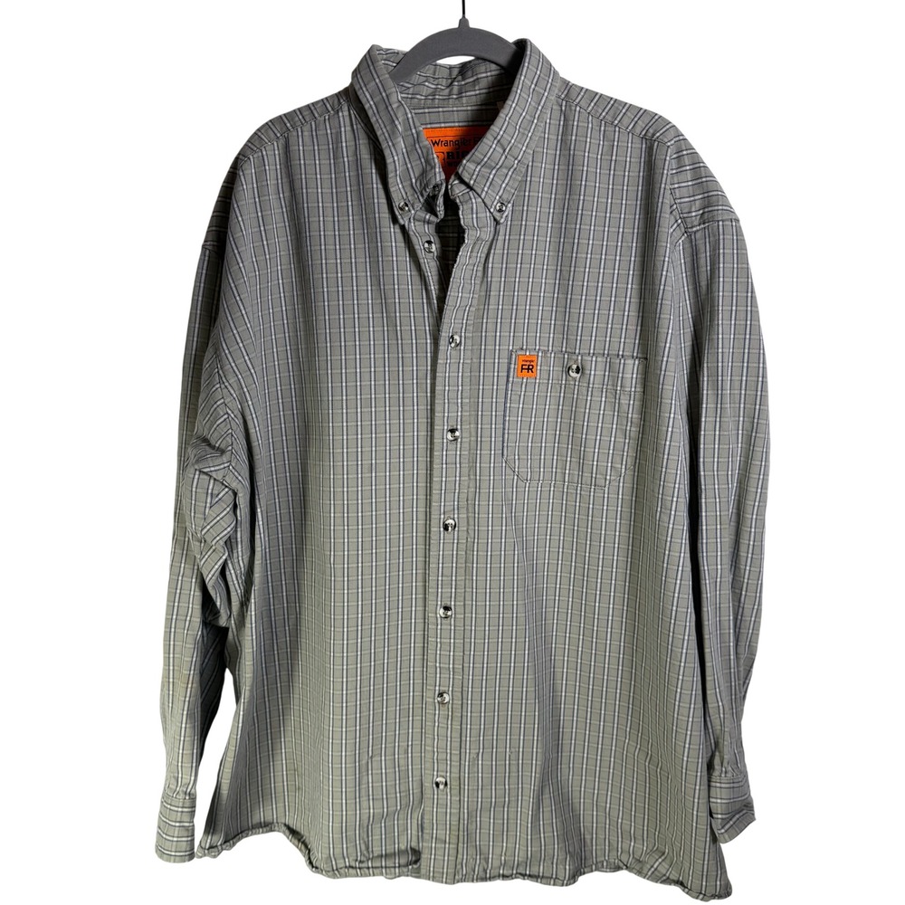 Wrangler Riggs FR Workwear Shirt Mens XXL Tall Plaid Flame Resistant FR3W5KP